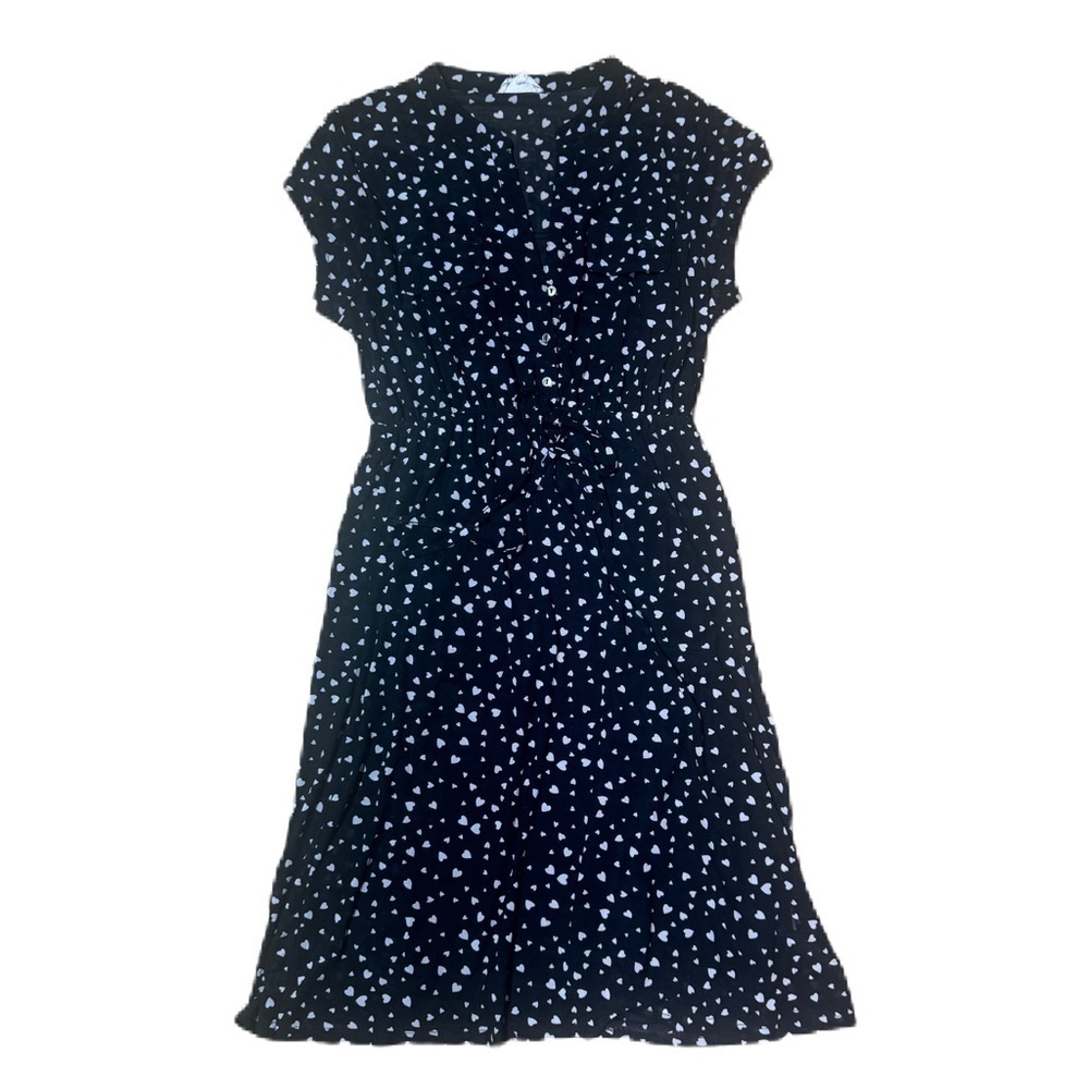 _Siren Lily Maternity Dress - Black with White Hearts - Button-Down Size M $24_